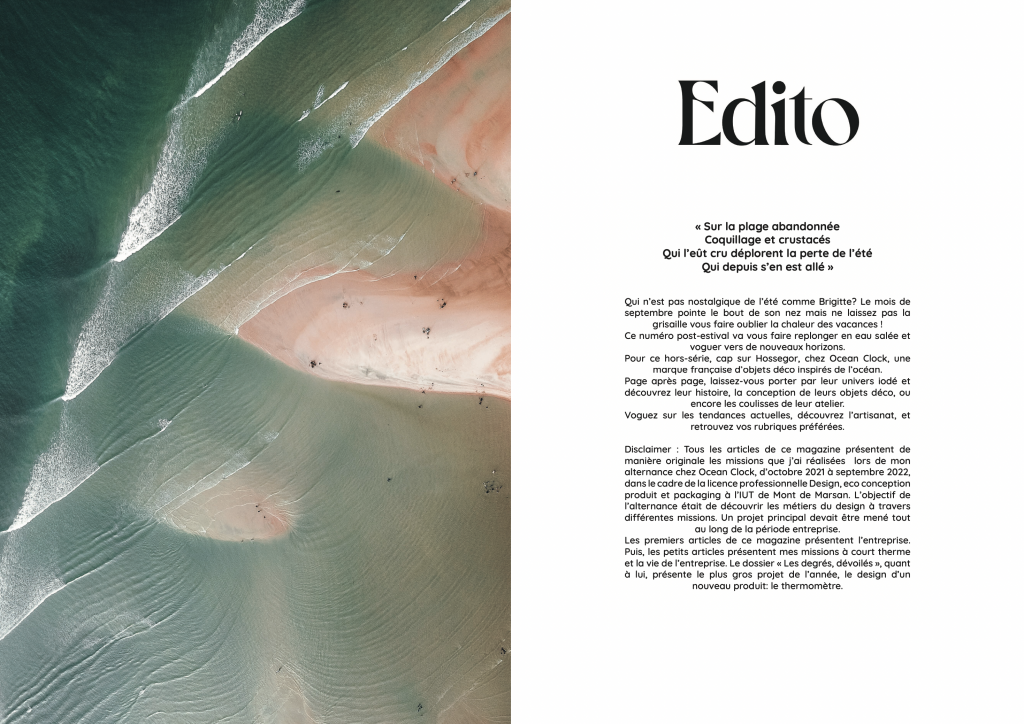 édito d'un magazine de décoration bord de mer. conception éditoriale magazine