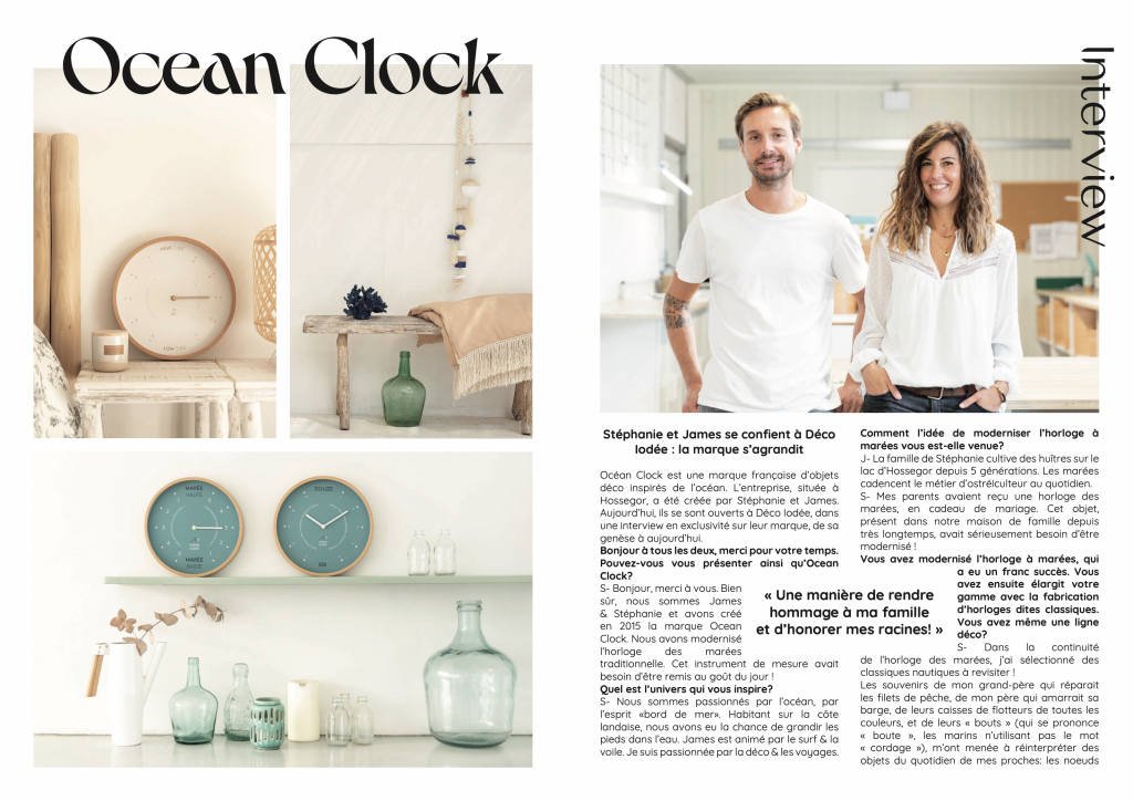 article d'un magazine de décoration sur Ocean Clock. conception éditoriale magazine